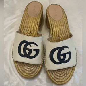 Gucci Leather GG Slide Espadrille